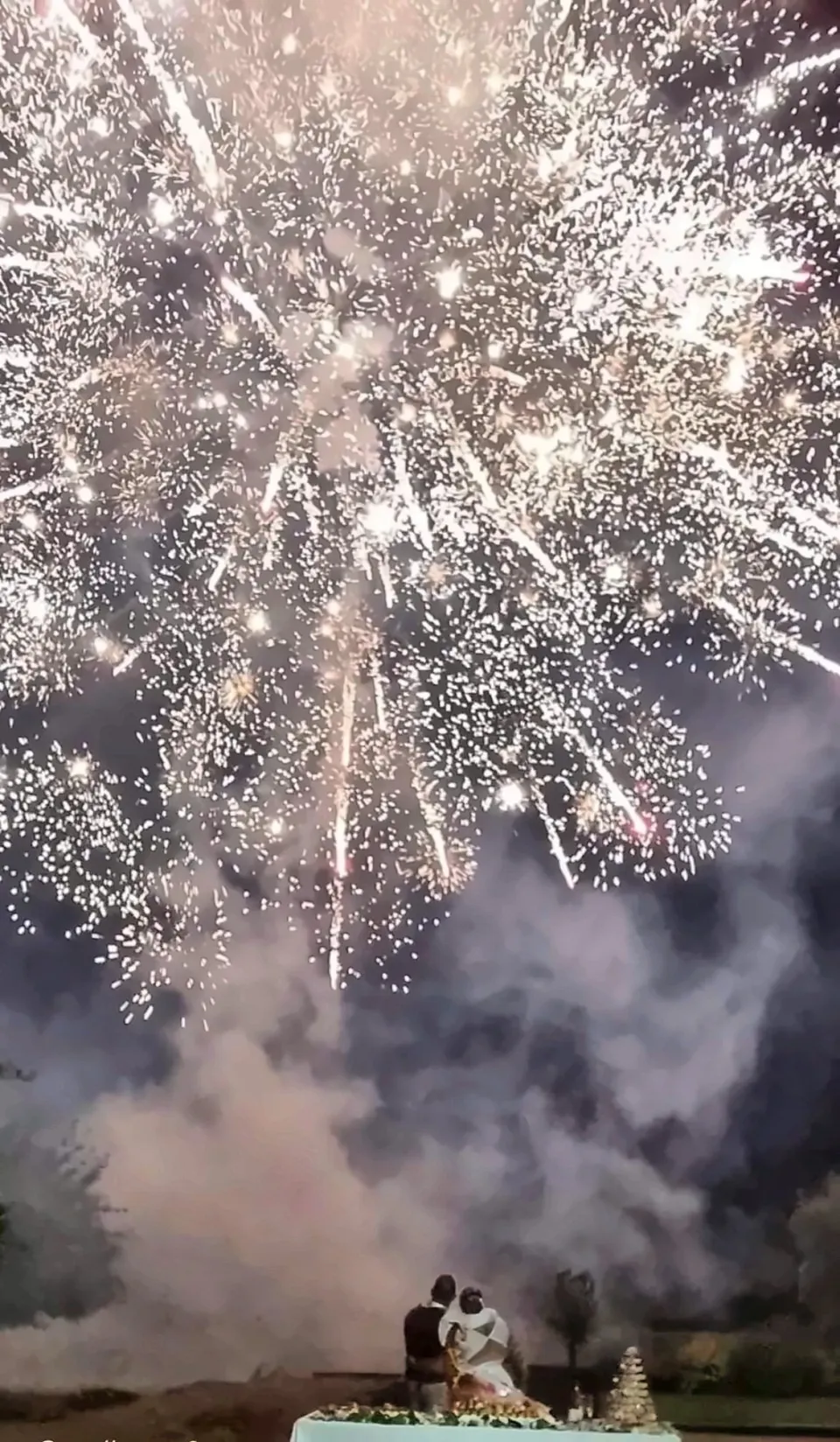Les mariés devant le feu d'artifice